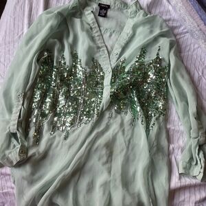 Rue21 Sheer Green Sequin Top